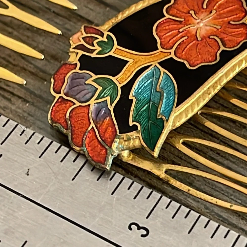 Vintage Cloisonné Butterfly Heart & Flower Hair Combs - Picture 15 of 16